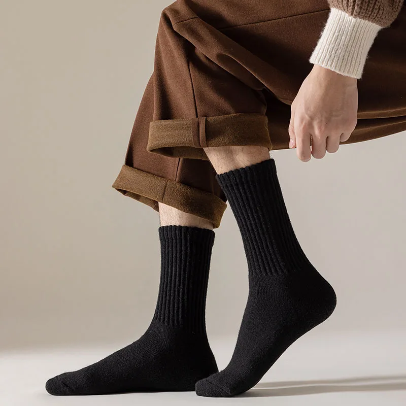 3 Pair Winter Men's Wool Socks Thickened Warm Merino Wool Socks Solid Color Cold-proof Snow Socks Men High Quality Cashmere Sock