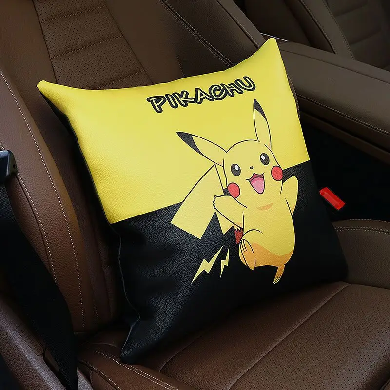 thumbnail image 1 of Almohada para reposacabezas de coche con dibujos animados de Pikachu, bonita almohada lumbar de cuero con espuma viscoelástica para el cuello, decoración para el coche, 1 of 5