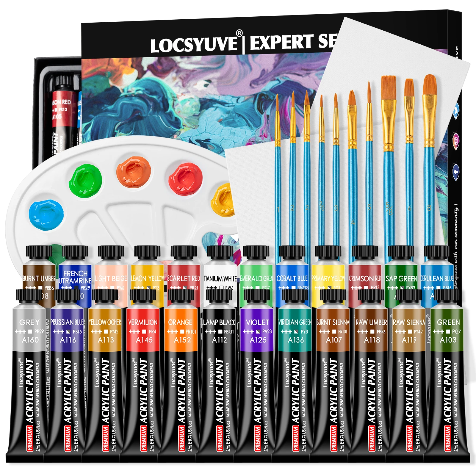 Locsyuve Acrylic Paint Set 24 Color Painting Supplies For Canvas, Wood