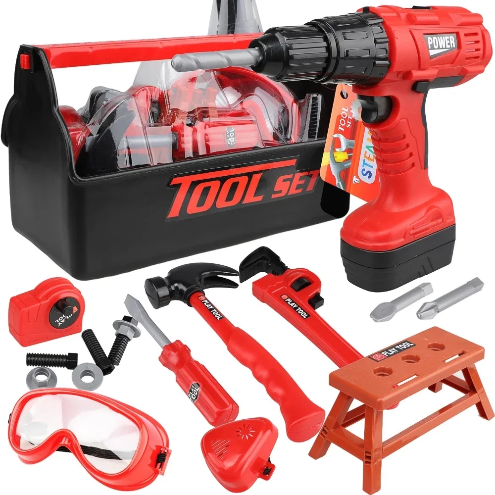 Children's Tool Set with Electric Toy Drill Kids Power Construction Toy Pretend Play Tools Kit for Toddler Boys Girls Child