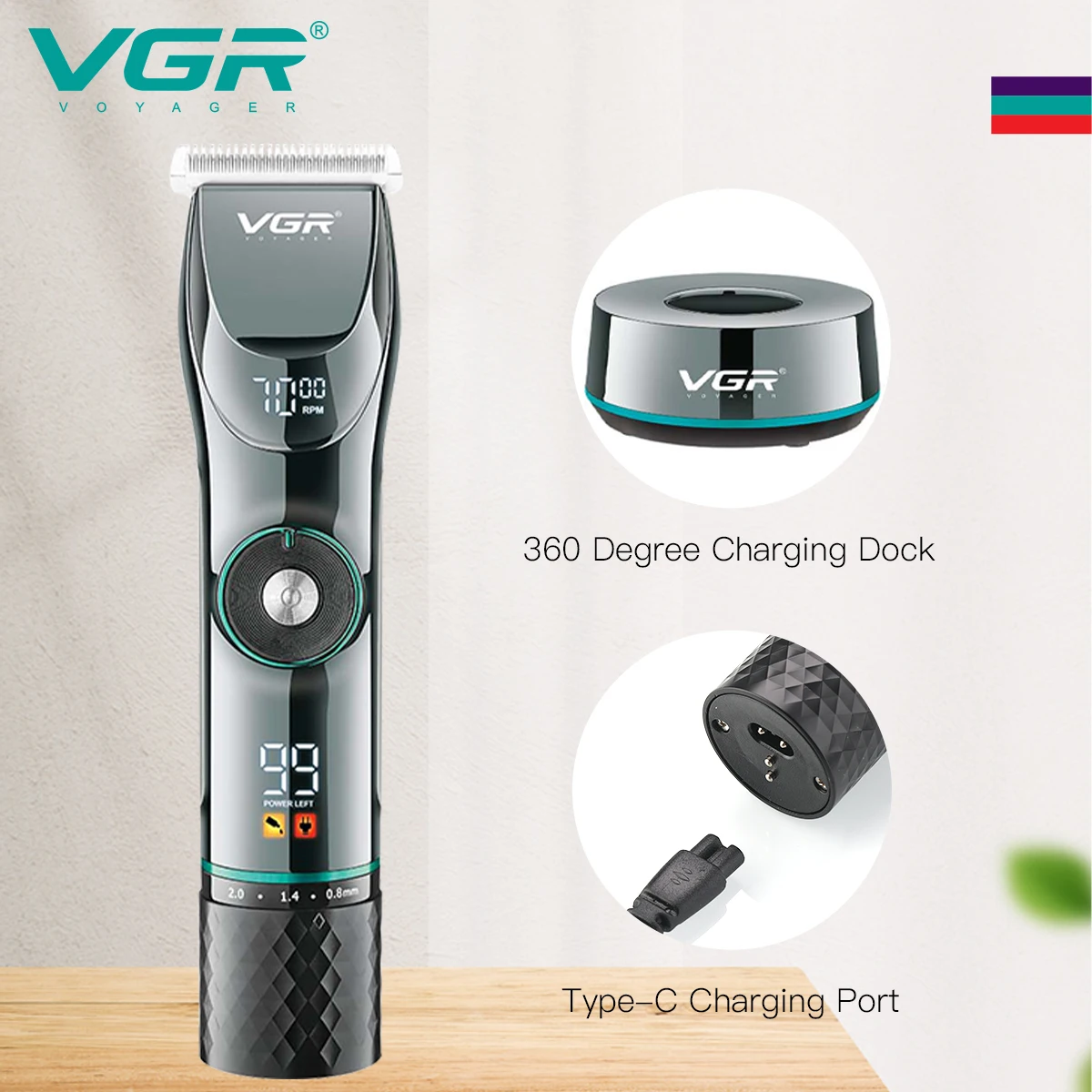 VGR المهنية مقص الشعر المحمولة Usb قابلة للشحن الح...