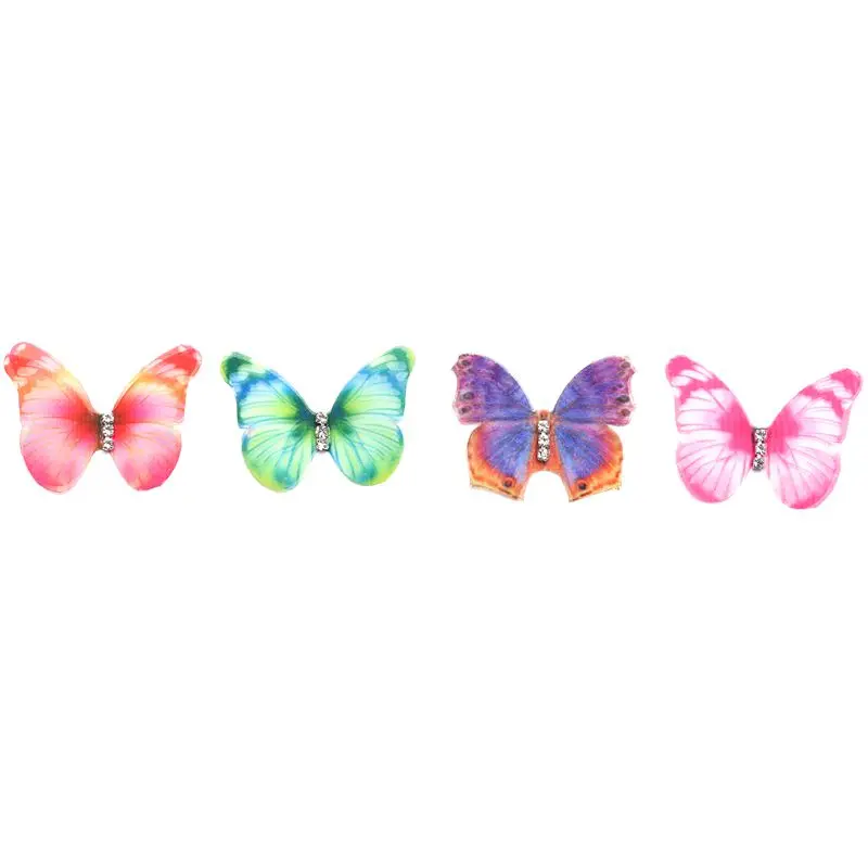 Gradient Color Organza Fabric Butterfly Appliques 38Mm Translucent Chiffon Butterfly Party Decor Doll Embellishment 50Pcs