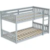 Children Beds, Twin Over Twin Bunk Bed for Kids Children Teens, Solid Wood Bunk Bed Frame with Ladder and Guard Rail Space 3