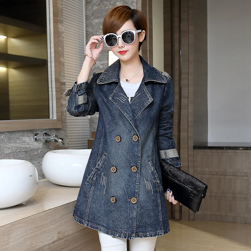 

Spring Denim Jacket Women Fashion Korean Loose Trench Coat Double Breasted Casual Jeans Top Long Outerwear Oversize 5xl Overcoat