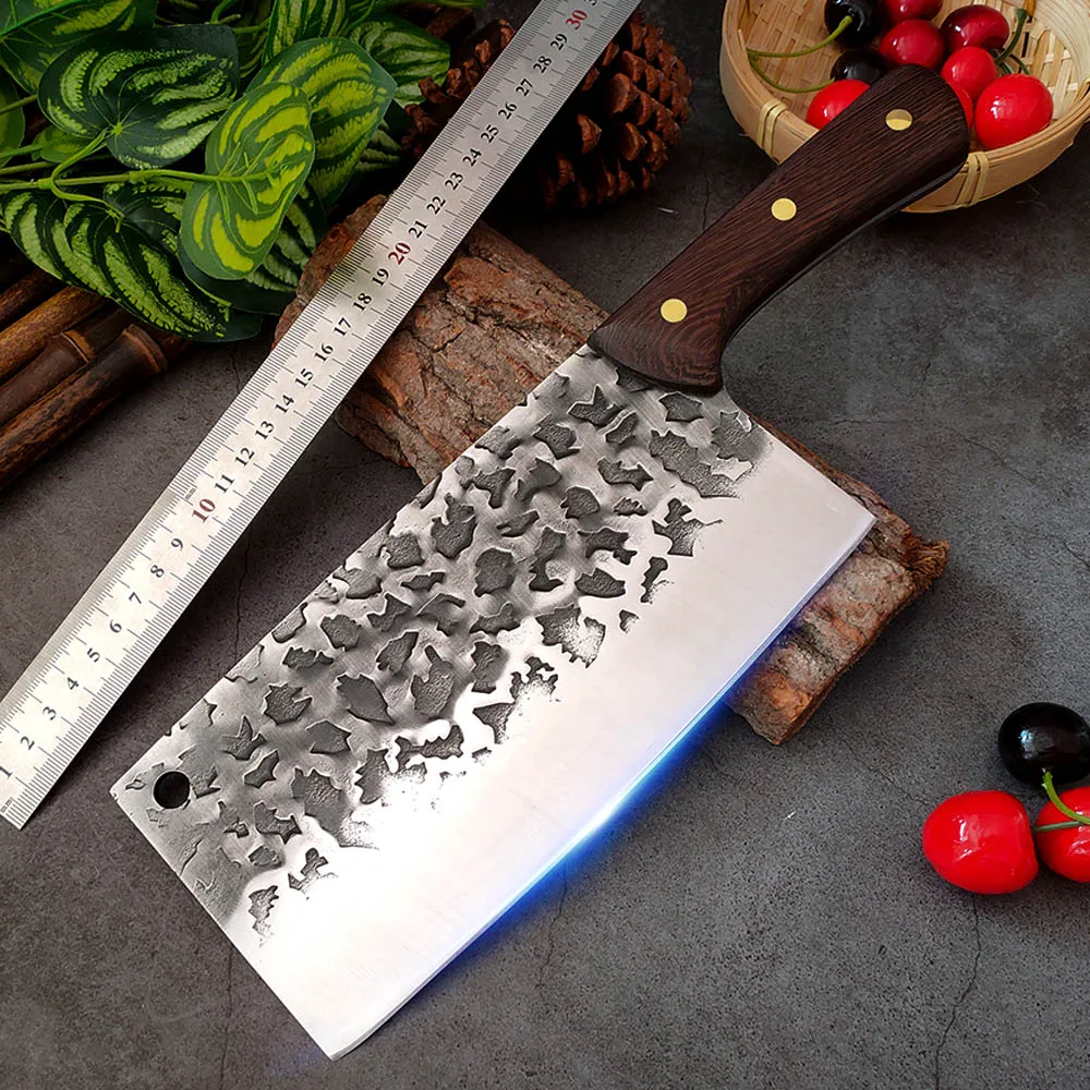 

8 in Forged Chef Butcher Knife 5Cr15Mov Steel Kitchen Knife Cooking Tool Chinese Chopping Utility Cleaver Knife With Wood Handle