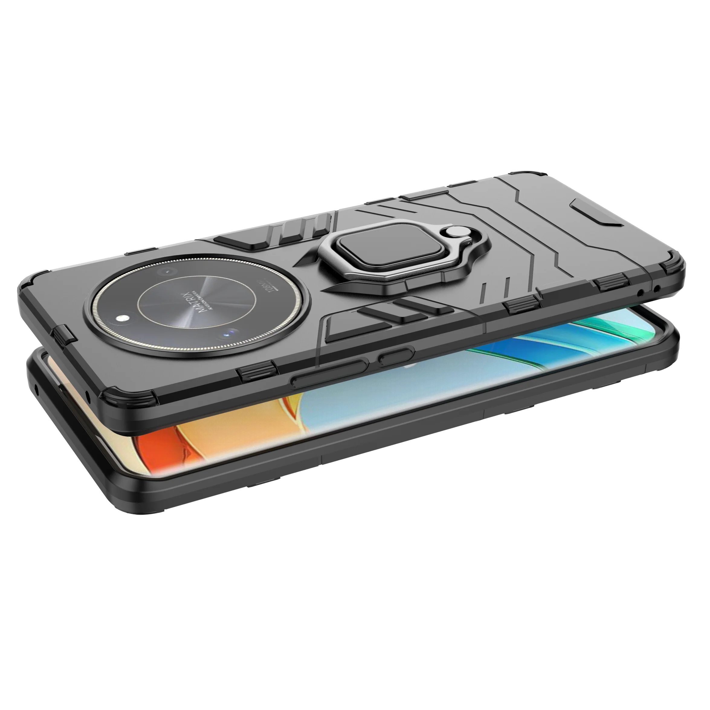 Durable Armor Shockproof Case with Metal Ring Stand and Bumper Protection
