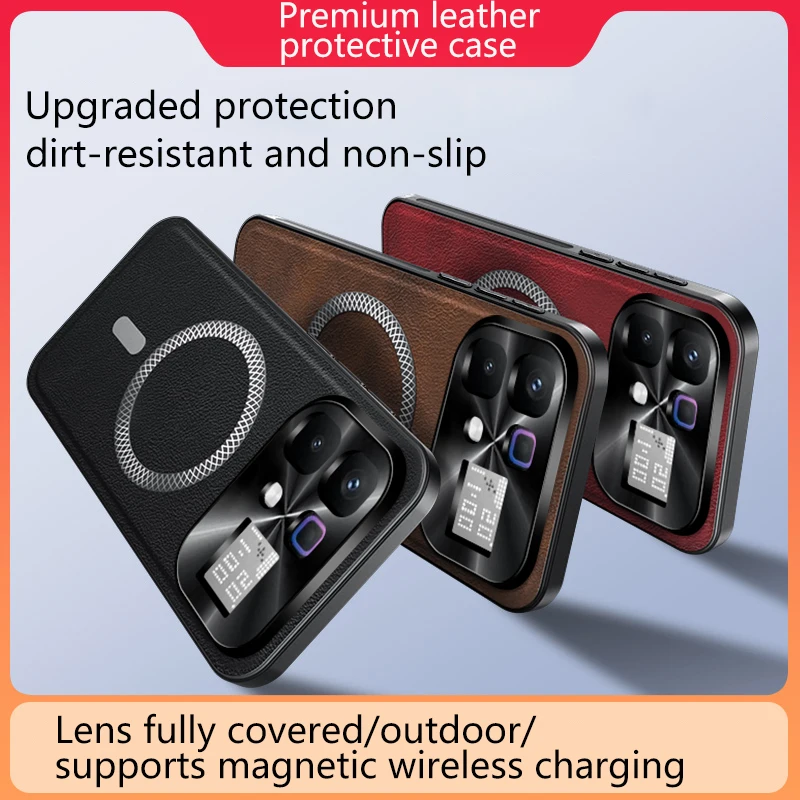 Shockproof Leather Wireless Charging Magnetic Case with Anti-Drop Protection and Slim Camera Guard