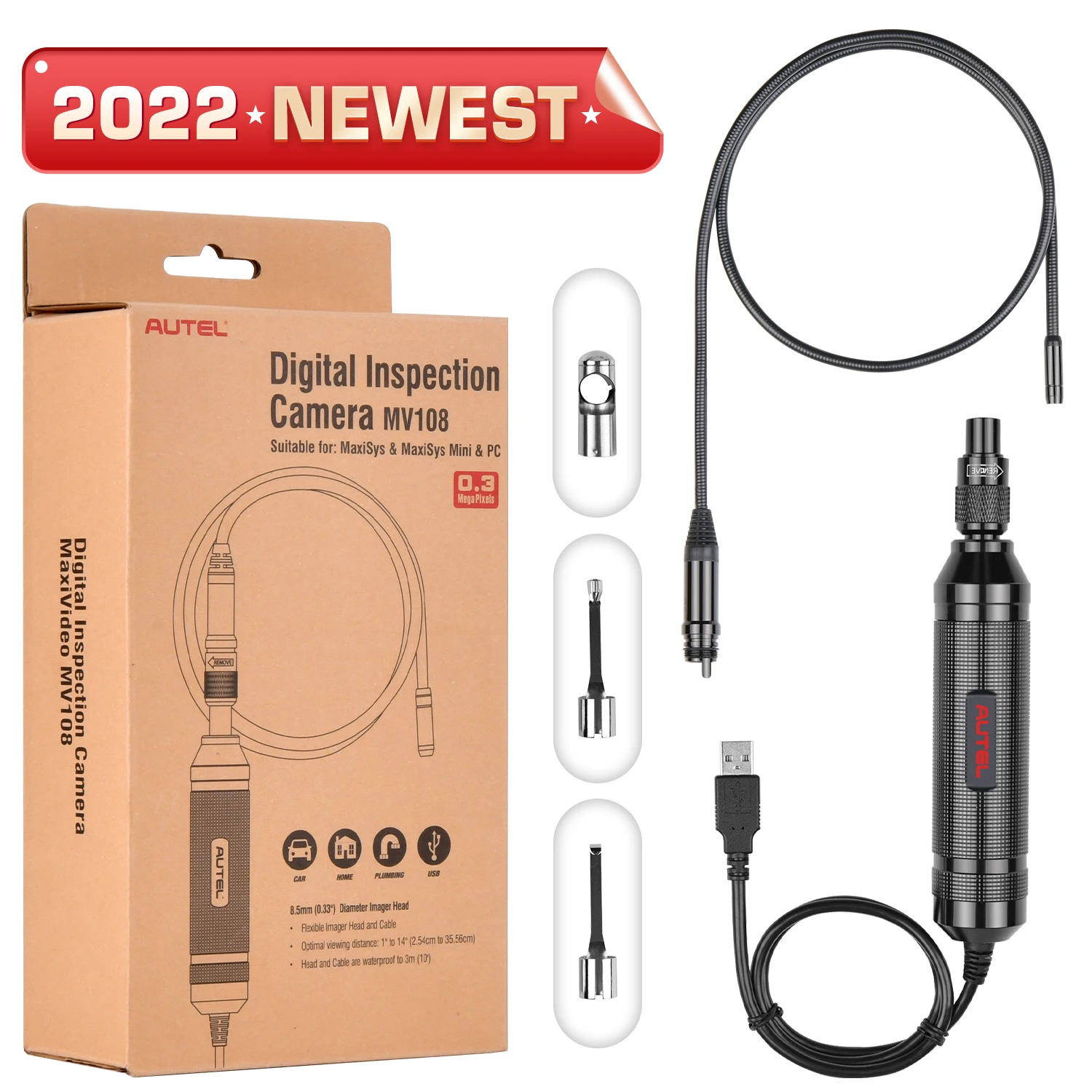 Autel MaxiVideo MV108 инспекционная фотокамера для MK808/MK808BT/MP808BT/MK808TS Pro/MP808TSPro/MS906BT/MK906BT/MK908P... |