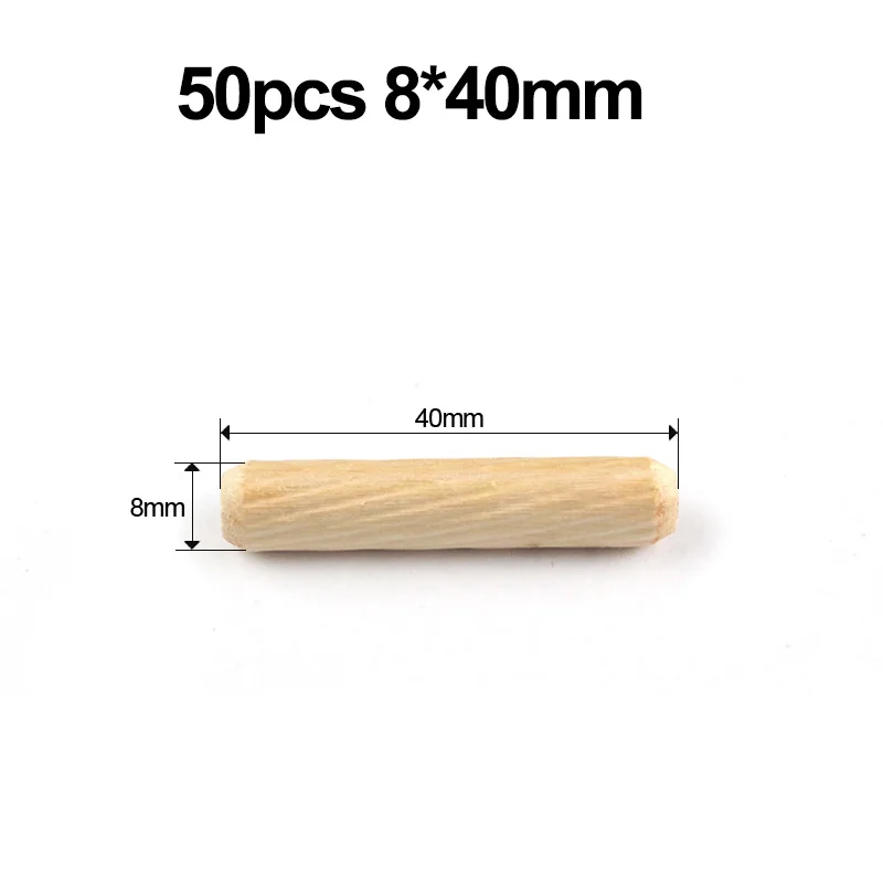 Round Wooden Dowel Pins 50pcs/pack 6*40mm 8*40mm 10*40mm Cabinet Drawer Round Fluted DIY Woodworking Dowel Jigs drill