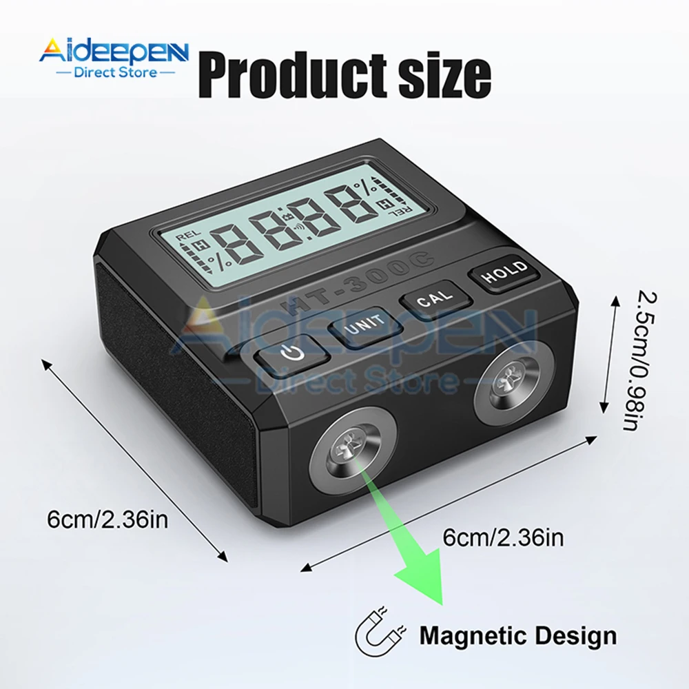 LCD Digital Angle Gauge HT-300C Magnetic Protractor Inclinometer Level Angle Finder Cube Level Box With Magnes