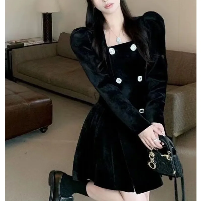 

Womens Dresses for Formal Party Evening Zipper French Retro Mini Short Black Dress 2024 Spring Autumn Simple Chic Dressess