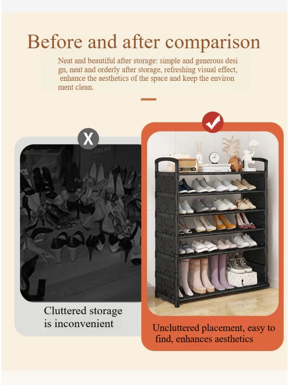 6-Tier Metal Shoe Rack Shelf Shoemaker Organizer Multi-Layer Entryway Shoe Organizer with Top Storage Shelf Space-Saving
