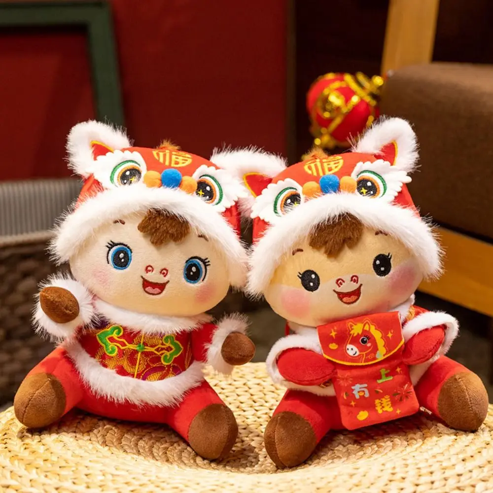 New Year Mascot Cartoon Animal Horse Stuffed Toys Lucky 16/20/25cm Chinese Zodiac Horse Red Cute Pony Plush Doll Festival Gift