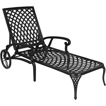 Cast Aluminum Outdoor Chaise Lounge Chair with Wheels 1