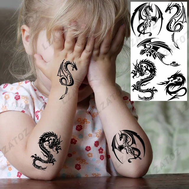 Black Flying Dragon Animal Temporary Tattoos For Kids Boy Girls Realistic  Tiger Fake Tattoo Stickers Washable Body Art Tatoos - Temporary Tattoos -  AliExpress