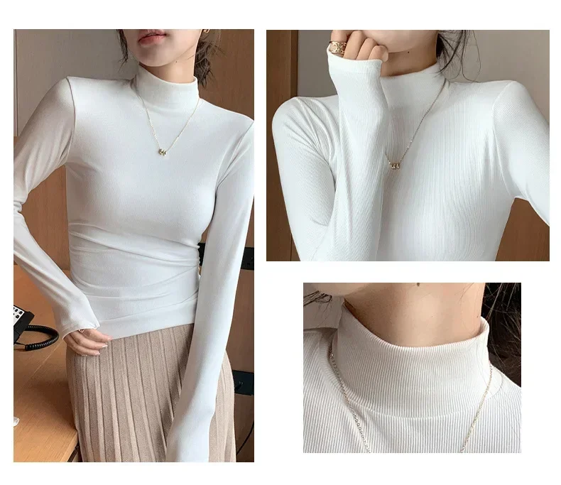 Women Autumn Winter Turtleneck Sweater Vintage Solid Basic Knitted Tops Casual Slim Pullover Korean Fashion Simple Chic Jumpers
