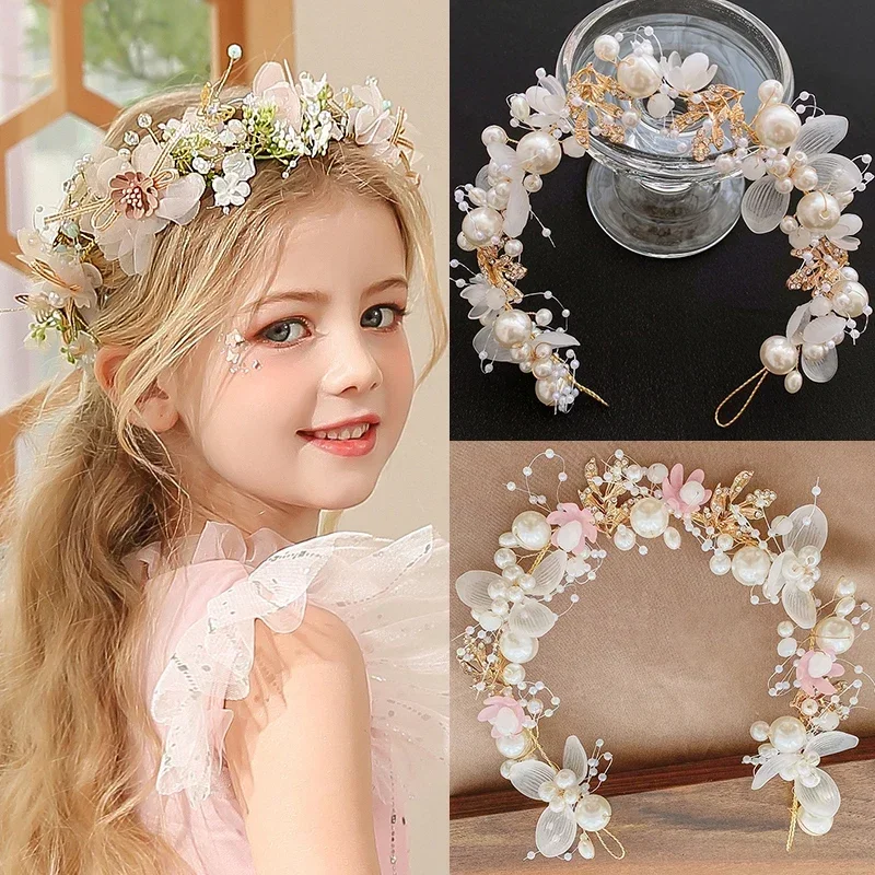 

Elegant Girls Headband Imitated Pearl Hair Headdress Baby GirlsFlower Wreath Bride Garland Head Hoop Wedding Headbands Hair