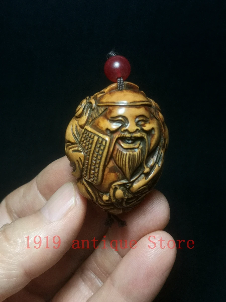 

1919 Chinese Hand Carved Olive Nut Dragon god of Wealth Buddha Statue Pendant decoration gift Collection