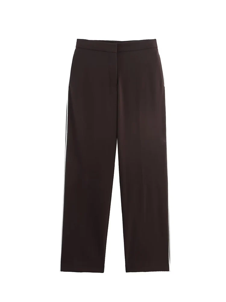 Woman Vest Pant Outfits Office Fashion With Belt Vest Coat And Straight Pants Chic Side Bright Line Decoration Lady Set 2 Piece