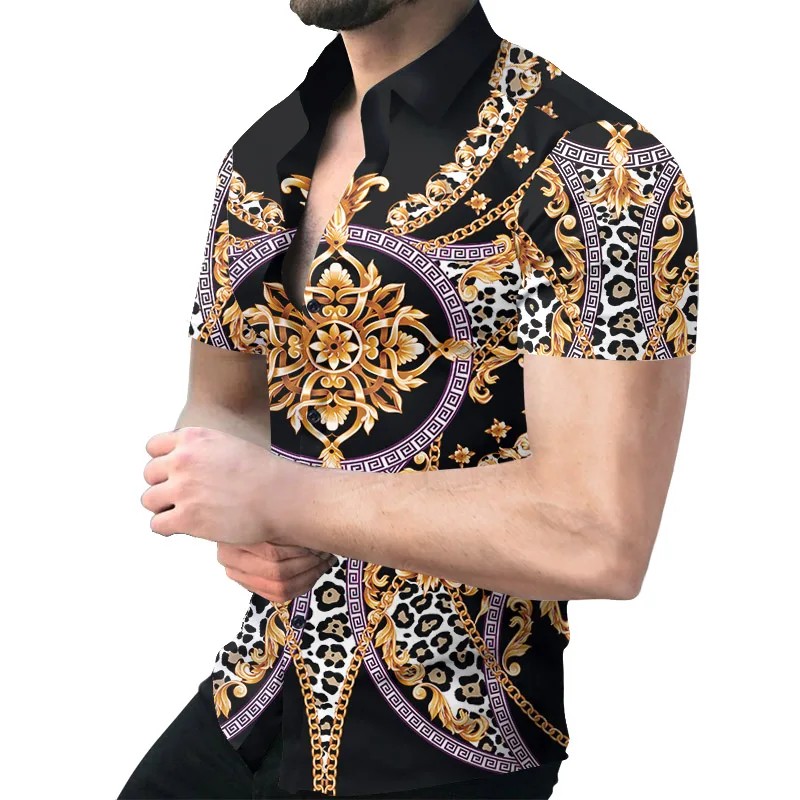 2022 Spring Summer Men Fashion Shirts Turn-down Collar Buttoned Shirt Men's Casual Digital Printing Short Sleeve Tops Streetwear mens black short sleeve shirt