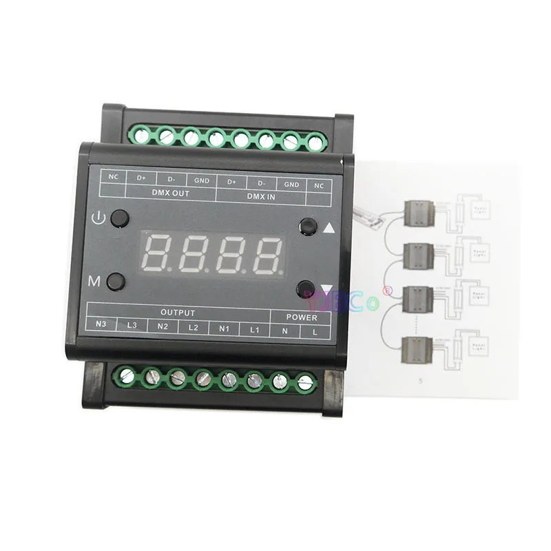 110-220V 288W AC Triac DMX512 LED DIN Dimmer Controller 2CH Output DMX  Driver