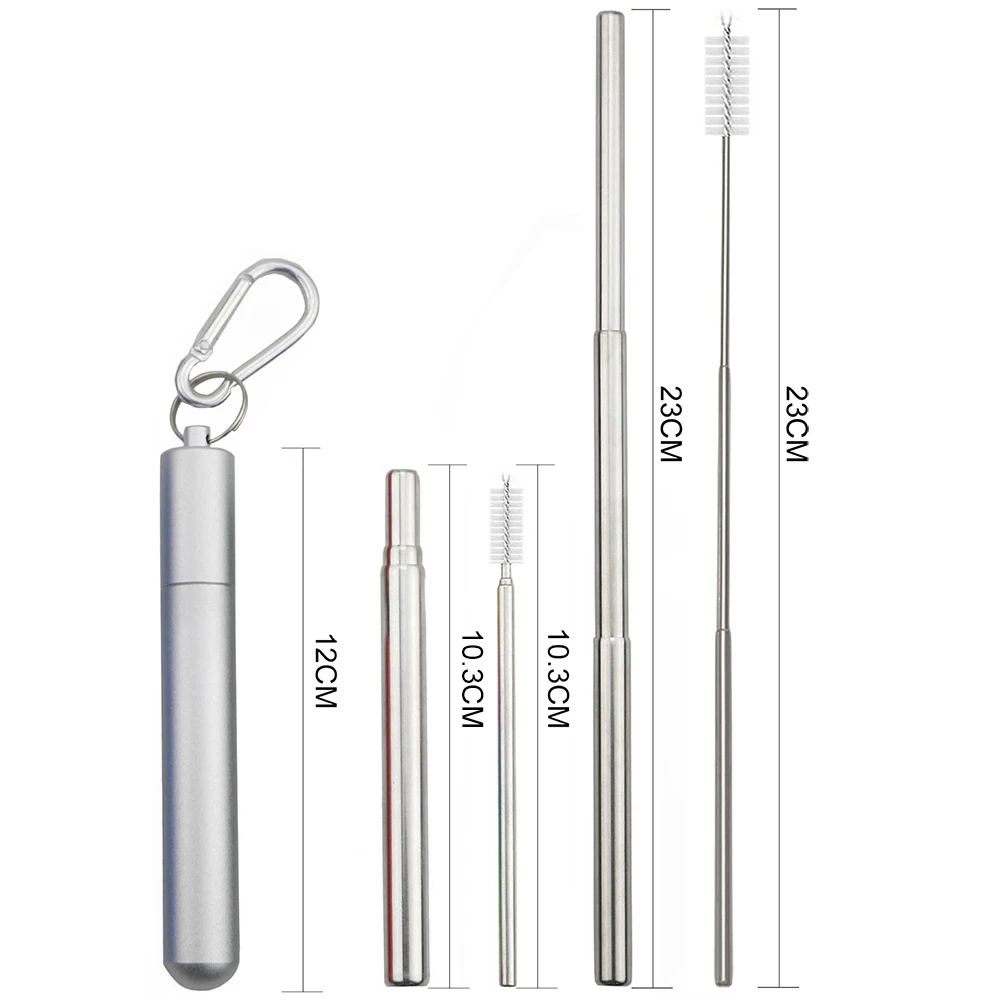 Metal Straw Set 304 Stainless Steel Reusable Telescopic Straw with Brush Carry Case Collapsible Portable Drinking