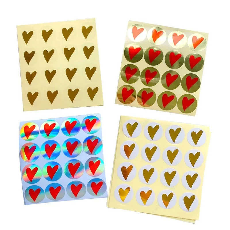 160pcs Golden Heart seal Stickers Round Baking Package Sticker Handmade Products DIY White Decoration Sticker