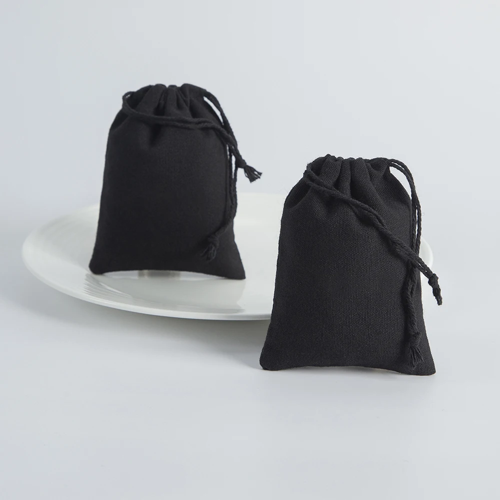 100/50 Stück schwarze Baumwoll-Schmuck-Geschenktüten, Beutel, Mehrzweck-Organizer mit Kordelzug, Verpackungsbeutel für Ohrringe, Ringe, Armbänder – Detail 2