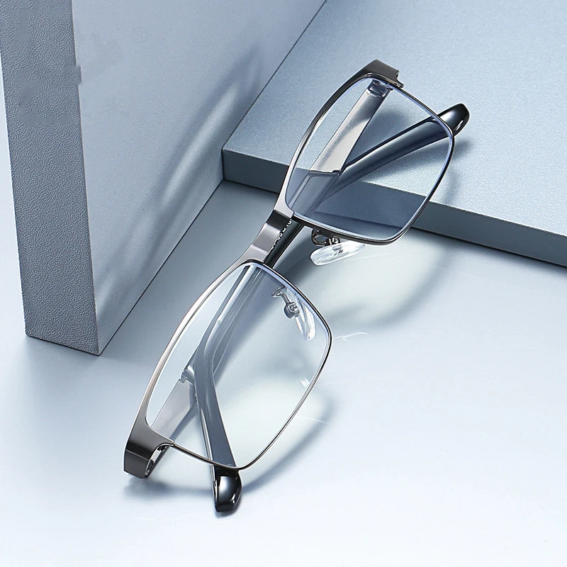 Okulary biznesowe do czytania męskie metalowe okulary do czytania kwadratowa ramka z klasą + 1.0 do + 3.0 blokujące niebieskie światło okulary