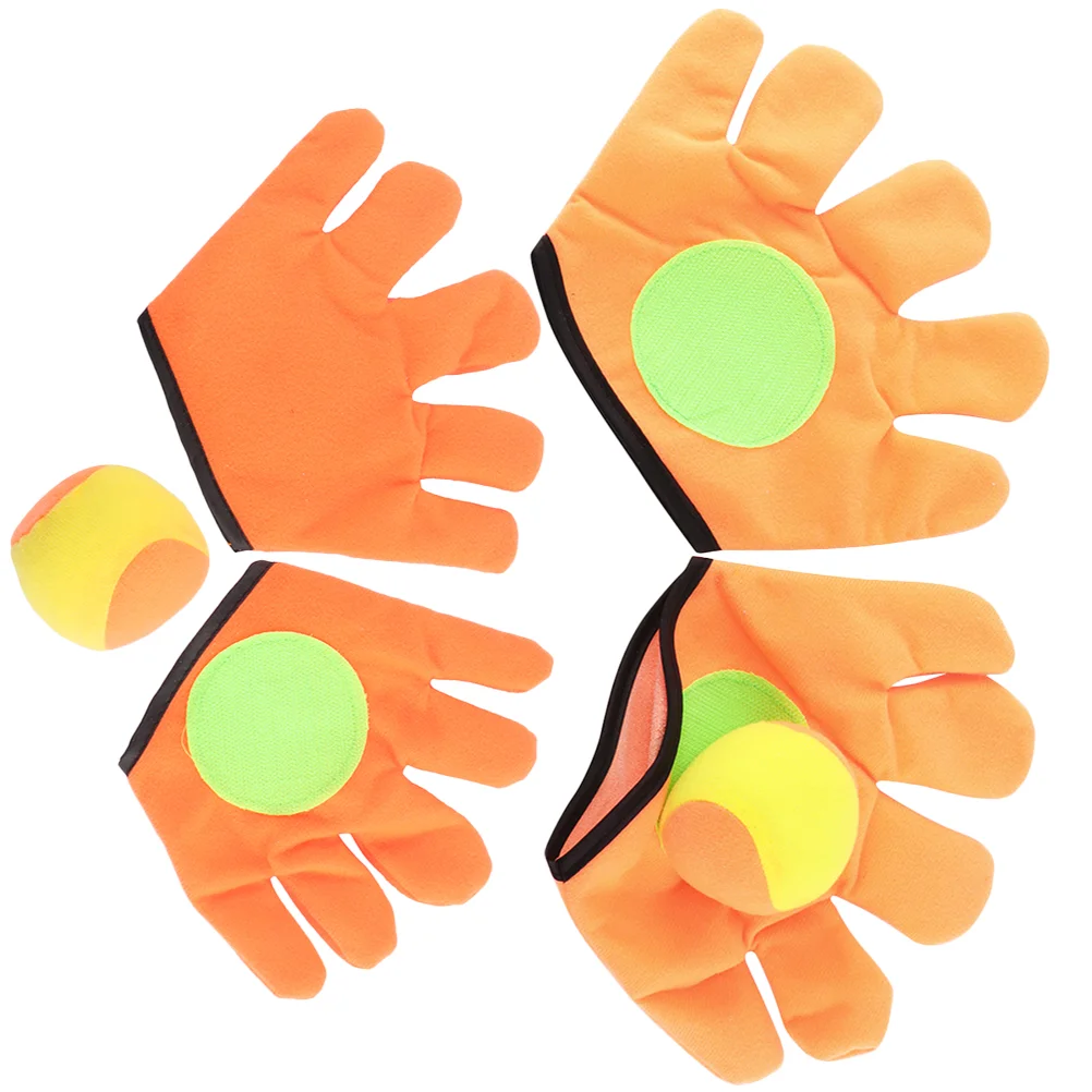 2 Pairs Outdoor Plush Sports Toys Funny Sticky Ball Gloves Toy Cartoon Tossing Ball Gloves Toy Educational Throwing Catching 4