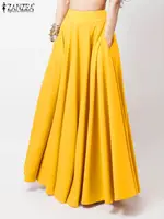 2024 ZANZEA Women Spring Sundress Fashion Maxi Skirts Elegant Long Party Vestidos Female High Waist Solid Robe Beach Faldas Saia - Image 2