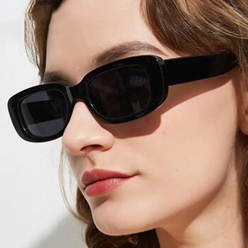  - Vintage Black Square Sunglasses Woman Luxury Brand Small Rectangle Sun Glasses Female Gradient Clear Mirror Oculos De Sol
