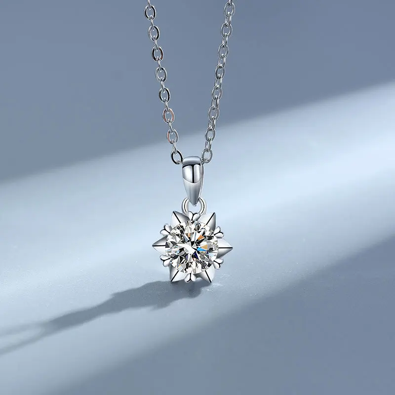 

Real Moissanite D Color 2Ct Sterling Silver 925 Necklace Plating with 18K White Gold Cut Round Pendants for Women Diamond Gift