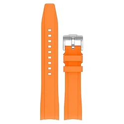Universal Waterproof Rubber Watch Strap with Curved Ends - Stylish No - Gap Design - 22mm (Orange)