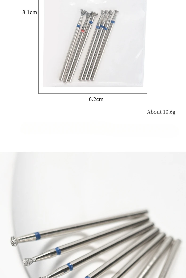 Description Picture 5 of item7Pcs/Set Diamond Nail Drill Bit Cuticle Clean Remove Glue Overflow Nail Edge Trimming Tool  Manicure Accessories