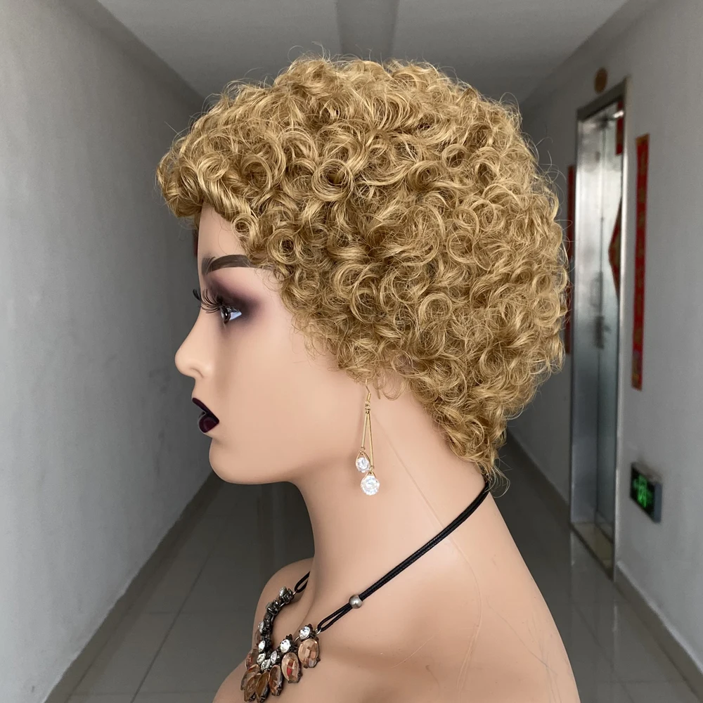 mulheres negras, cabelo brasileiro Remy, Afro Curl, Glueless, Pixie Cut, barato