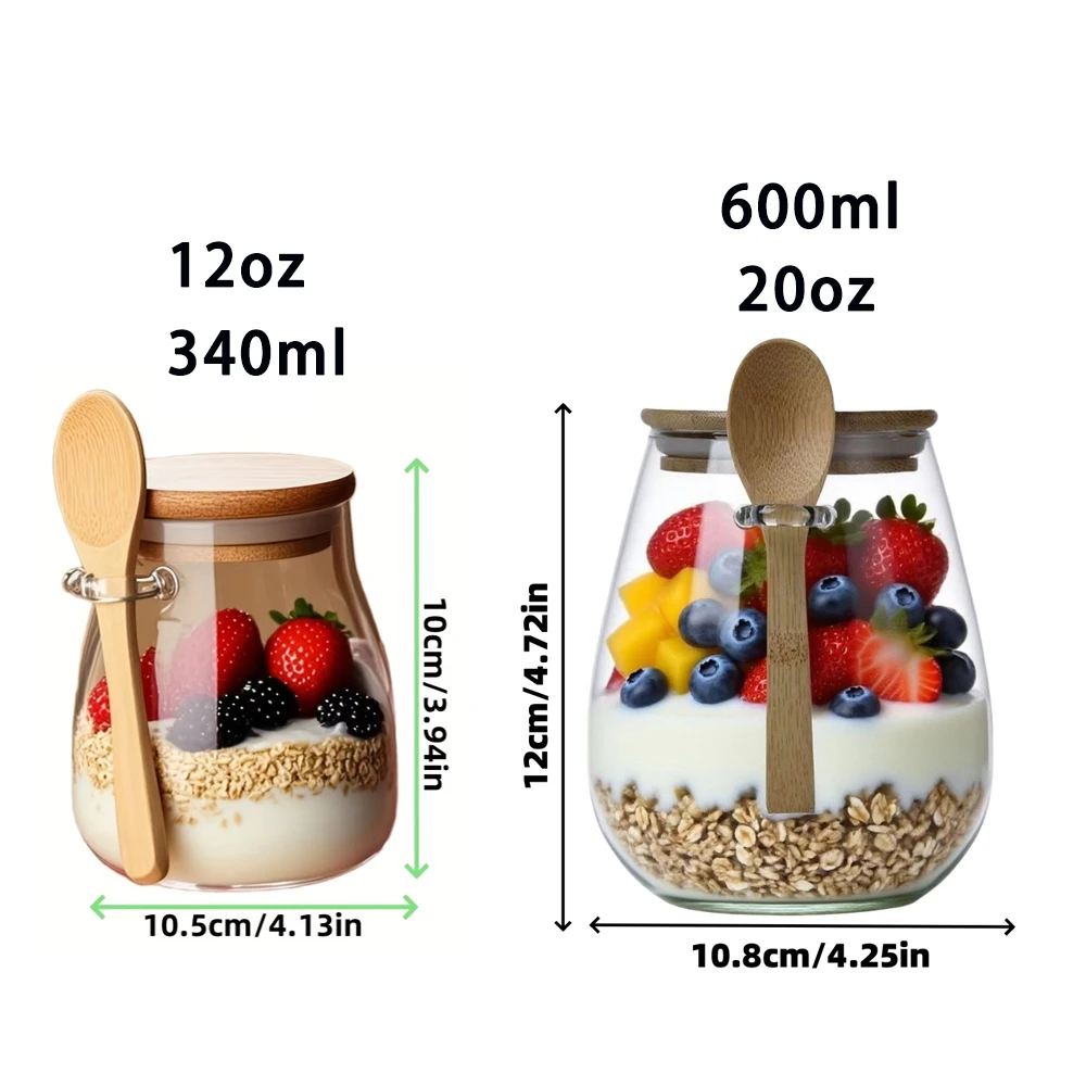 Glass jars with bamboo lids stacked on pantry shelf storing oats spices and coffee