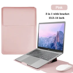 Versatile PU Leather Waterproof Laptop Sleeve with Stand (13 to14inch Pink)