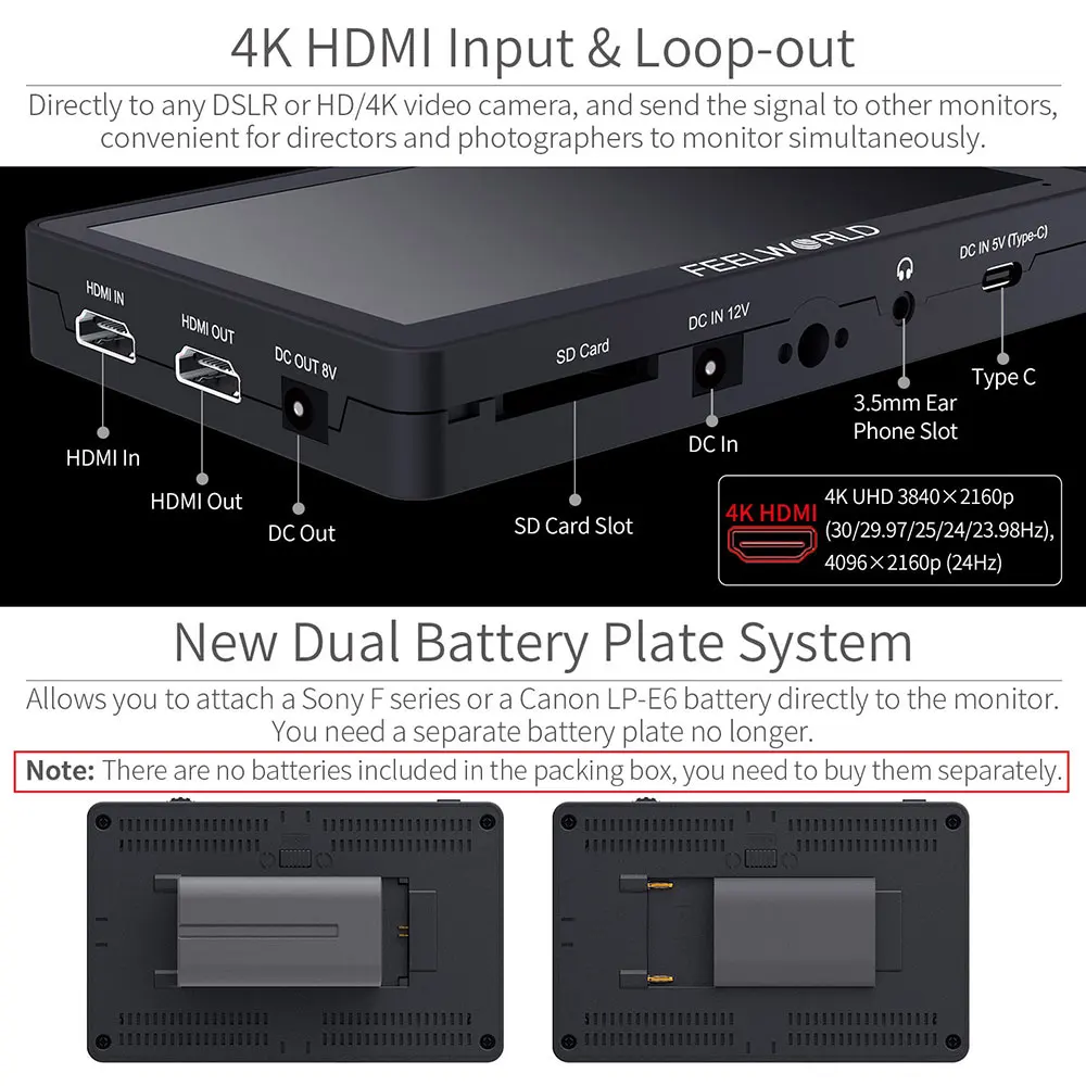 F6 PLUS V2 6 Inch 4K HDMI Camera Field Monitor 3D LUT Touch Screen IPS Full HD 1920X1080 Waveform for DSLR Camera