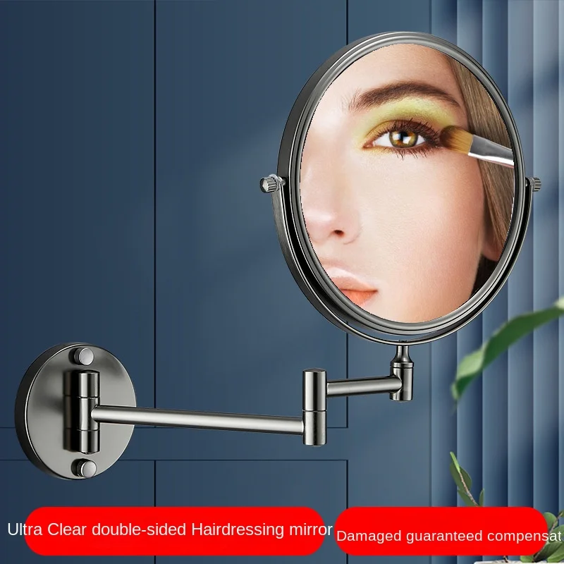 Telescopic Folding Makeup Mirror Wall Hanging Free Punching Bathroom Accessories Black Metal Magnifying Beauty Round 4
