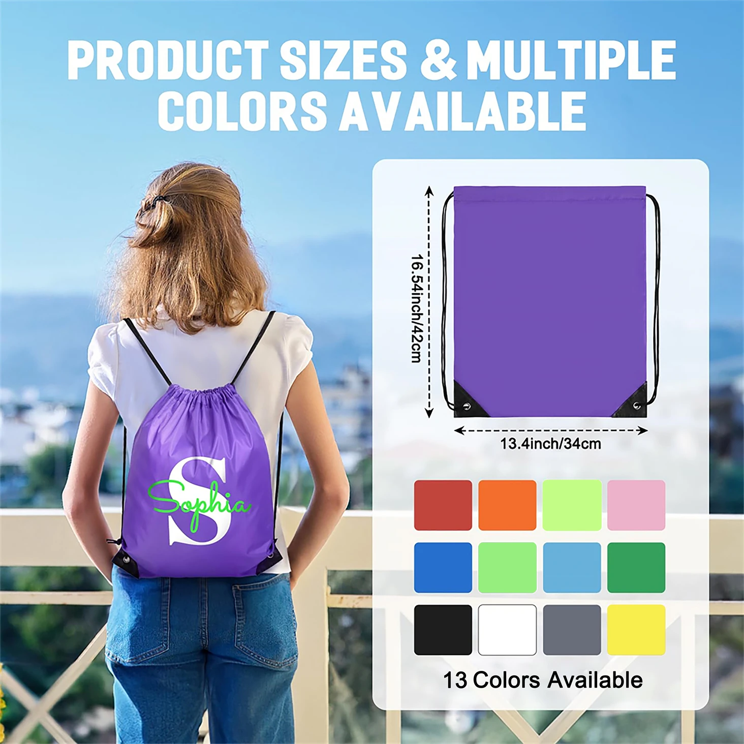 Customized Drawstring Backpack Bags Sports Cinch Sack String Backpack Storage Bags for School Gym Trip Logo/Text/Photo Custom