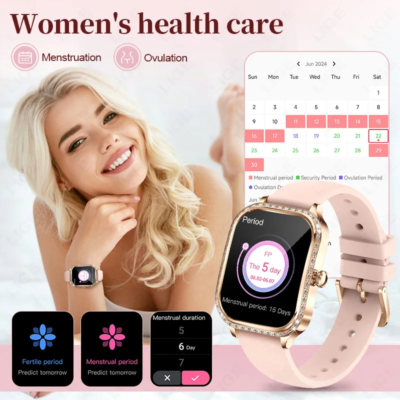 LIGE New Women Smart Watch Heart Rate Sleep Health Monitor Music Playback AI Voice Sports BT Call Smartwatch Ladies Watches 2026