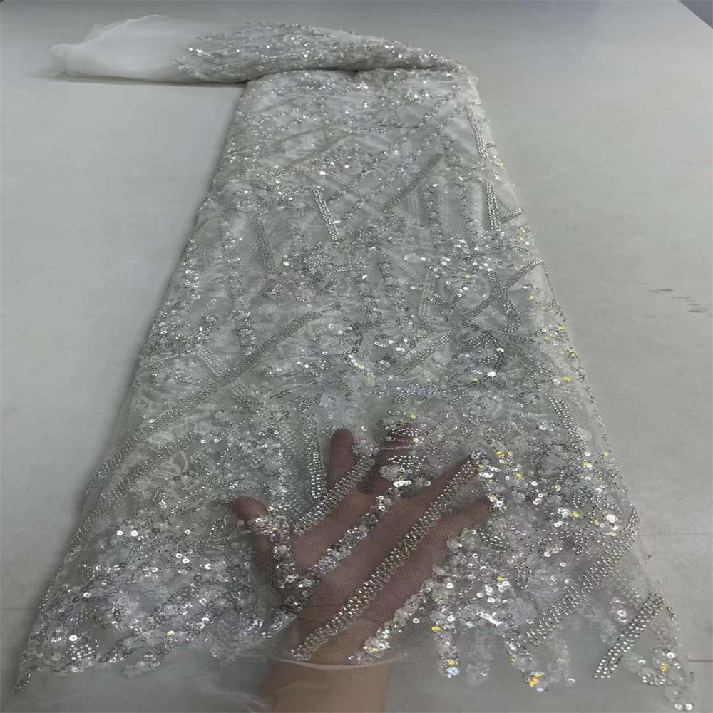 

Familiar Nigeria Fashion Tulle Lace Fabric High Quality Beadeds French Mesh Lace Fabric for Wedding Dress African Lace ZX84006