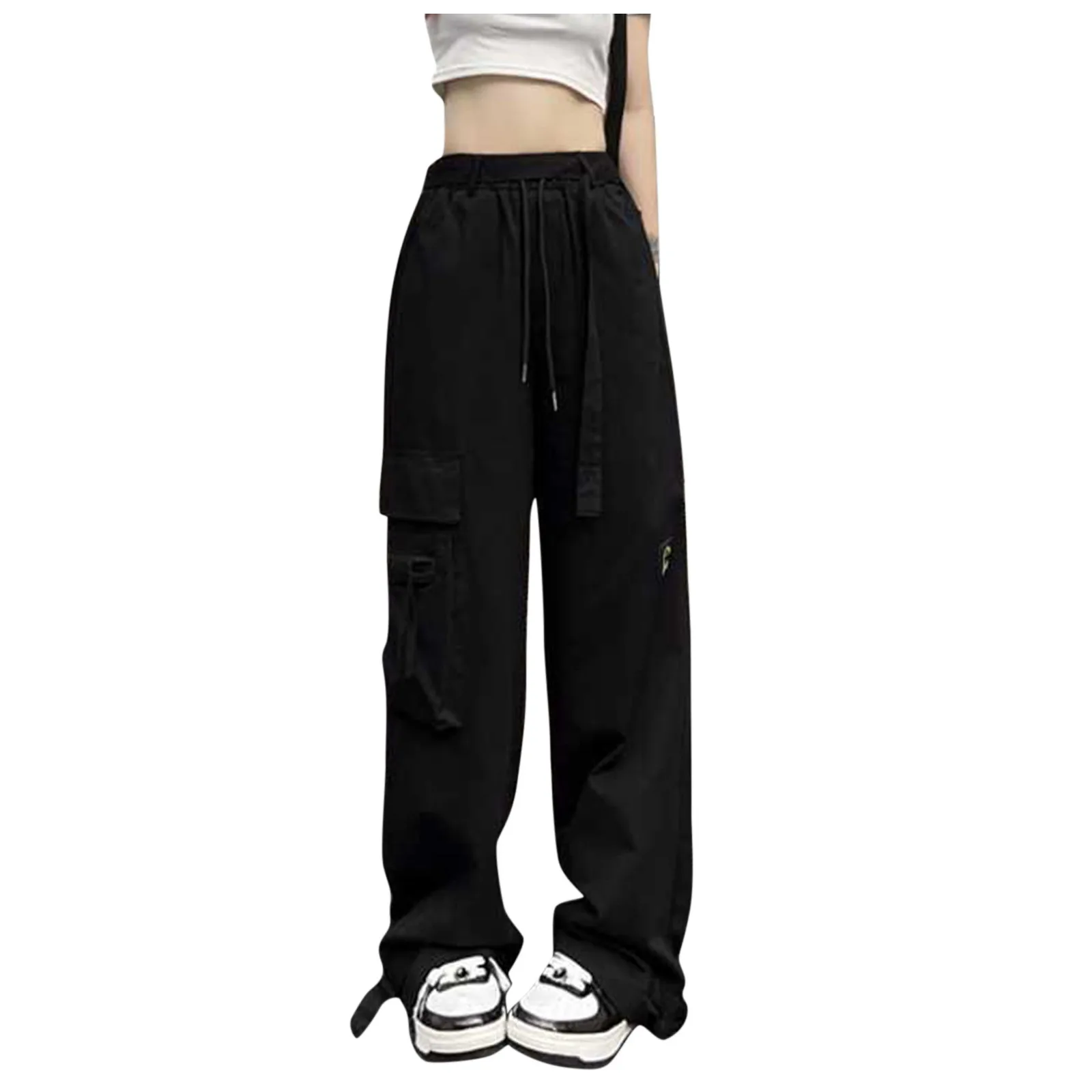 

Women Cargo Pants 2023 Fashion Solid Color Stitching Breathable Casual Loose Pants Y2k Baggy Trousers New Elegant Pantalones
