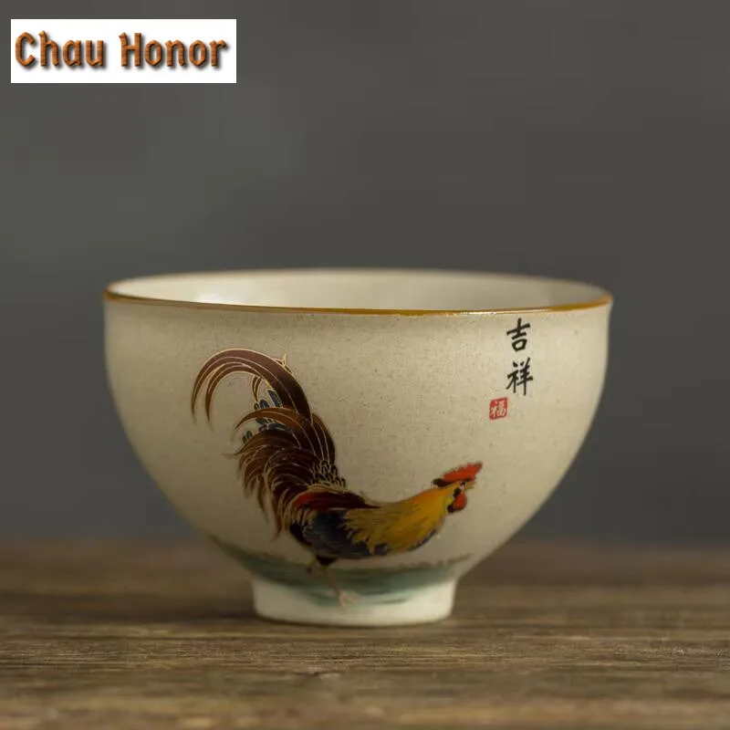 Antique Coarse Pottery Painted Chick Teacup Tea Bowl Sample Tea Cup Tea-tasting Smelling Cup Chazhan Master Cups Mug Drinkware