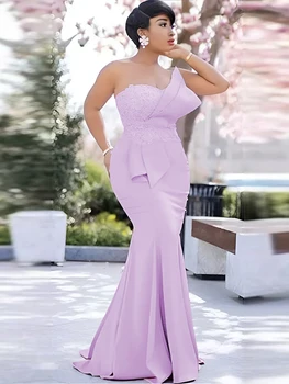 Ejiro Strapless Peplum Lace Patchwork Evening Dress