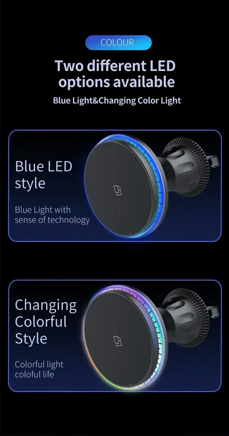 Auto Fast Magnetic Wireless Charger LED Air Outlet Phone Holder For iPhone 17 16 15 14 13 12 Pro Max Car Quick Charging Station