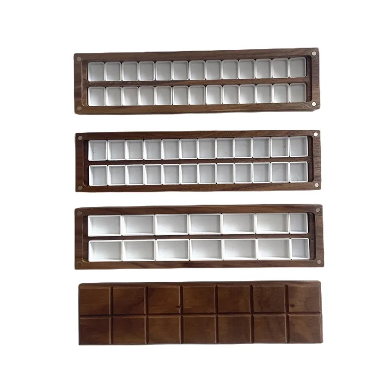 Black Walnut Watercolor Box 12/24 Color Portable Palette Watercolor Paint Storage Box with Lid Paint Tray Painting Art Supplies