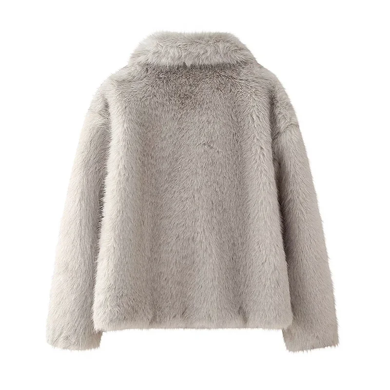 Fluffy Faux Fur Coat Women Elegant Loose Lapel Plush Long Sleeve Buckle Thick Jacket Autumn Winter Solid Warm Overcoat New