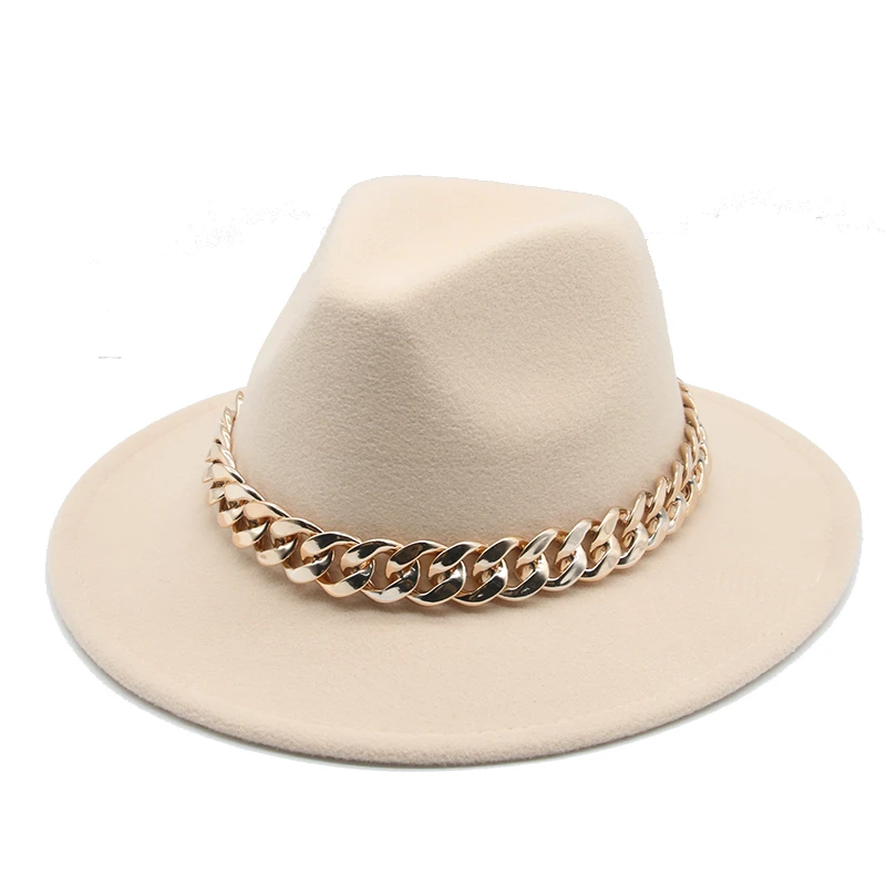fedora cap Fedora Hats for Women Men Wide Brim Thick Gold Chain Band Felted Hat Jazz Cap Winter Autumn Panama Red Luxury Hat Chapeau Femme cheap fedora hats